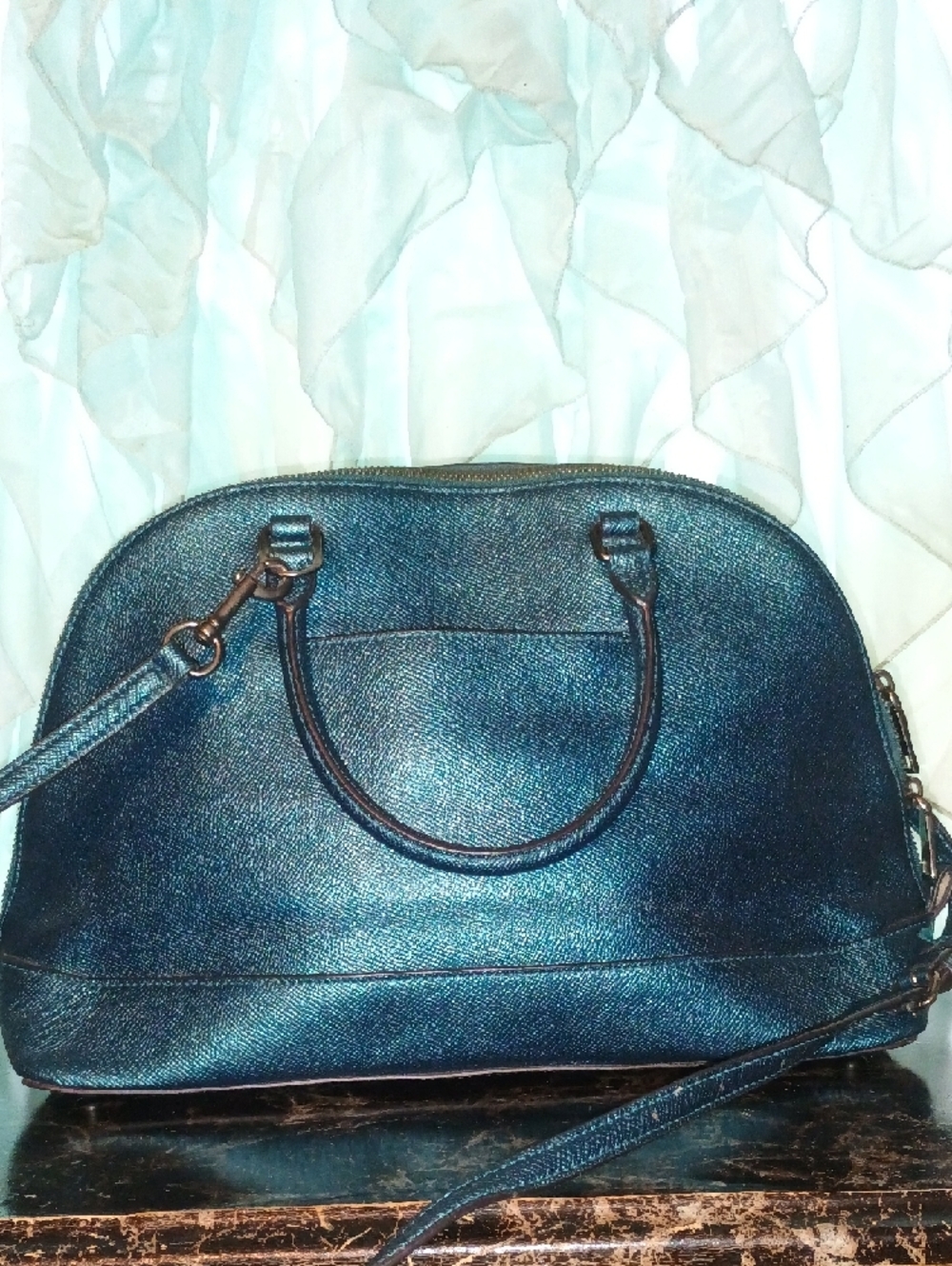 Coach Metallic Blue Dome Satchel with Gold Hardware - Picture 5 of 7